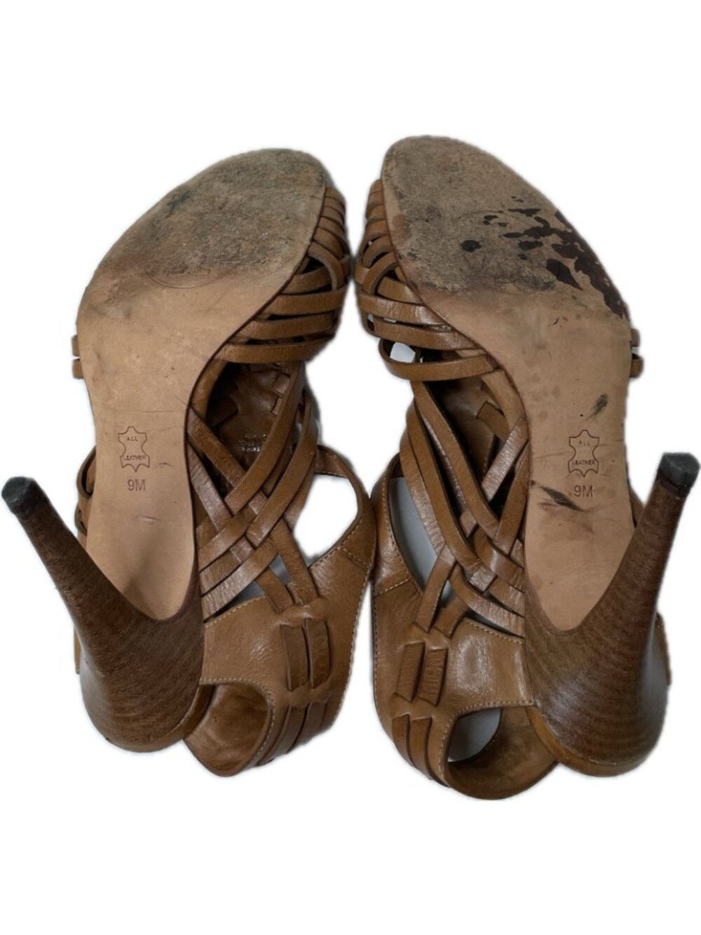 Tory Burch Nadia Brown Woven Leather Huarache Sandals Heels Size 9M Logo - Picture 7 of 10